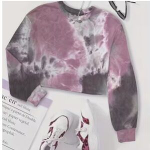Pink and Gray Tie-Dye Cropped Pullover